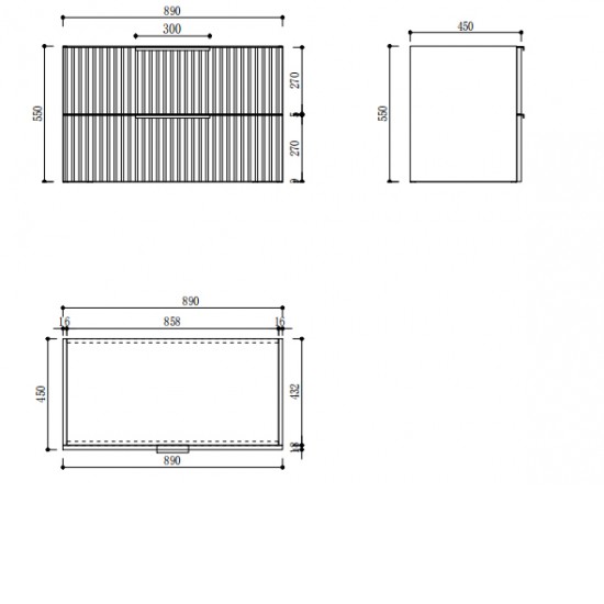 3D-2W 900x450x550mm White Wall Hung Plywood Vanity with Ceramic Basin